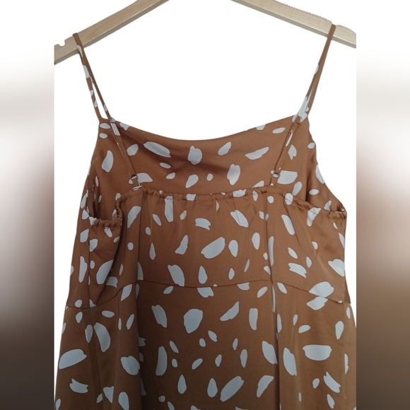 New Old Navy Dress Brown Cream Print Cowl Neck Satin Midi Slip Sleeveless Si… - Picture 8 of 11
